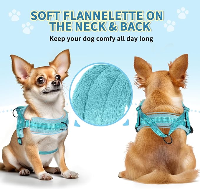 SlowTon No Pull Small Dog Harness and Leash Set, Puppy Soft Vest Harness Neck & Chest Adjustable, Reflective Lightweight Harness & Anti-Twist Pet Lead Combo for Small Medium Dogs(BL-Front Clip,XXS)