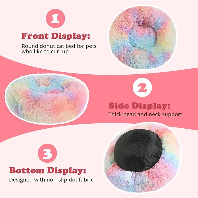 JOLLYVOGUE Dog & Cat Bed, Calming Anti-Anxiety Pet Bed for Small Dogs, Fluffy Donut Cushion for Small and Medium Pets (24")