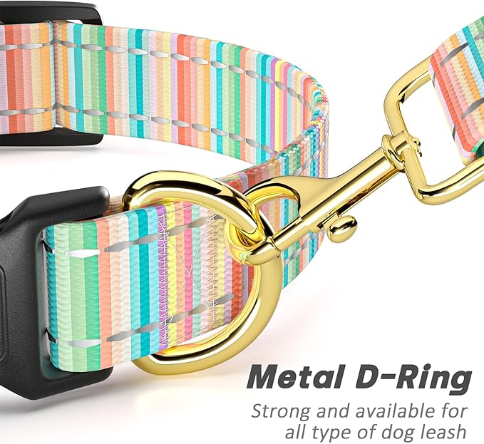 Reflective Dog Collar, Cute Dog Collar for Large Dogs, Soft Nylon Puppy Collar for Boy and Girl Female Dogs, Adjustable Pet Collars with Quick Release Buckle, Colorful Watercolor Art