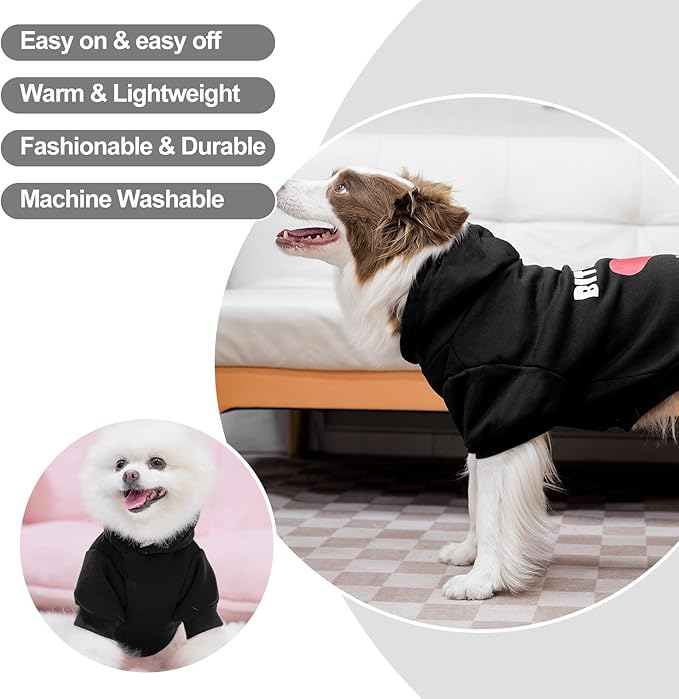 EXPAWLORER Dog Hoodies- Fall Soft and Warm Dog Sweatshirt with Leash Hole, Winter Autumn Fleece Pet Clothes with Bitches Love ME Print for Puppy,Cat, Small Medium Large Dogs
