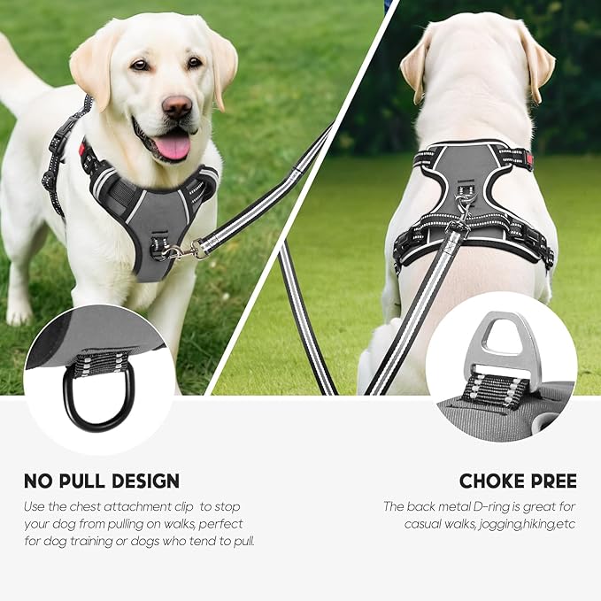 Timos Dog Harness Small Sized, No Pull with Neck Lockable Snap,No Choke Front Clip Dog Reflective Harness,Adjustable Metal Rings 3 Buckles,Easy Control Handle for Small Dogs Gray XS