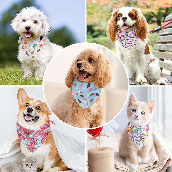 Silkfly 54 Pieces Dog Bandana Bulk Donut Pet Bandana Summer Cute Adjustable Triangle Bibs Scarf Comfortable Soft Pastel Pattern Dog Kerchief for Small Medium Dogs