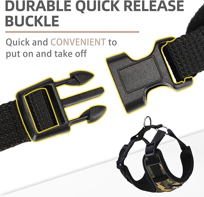 PUPTECK Dog Harness and Leash Set for Small Medium Dogs No Pull, Soft Mesh Adjustable Puppy Cat Harness Reflective at Night, Camouflage S