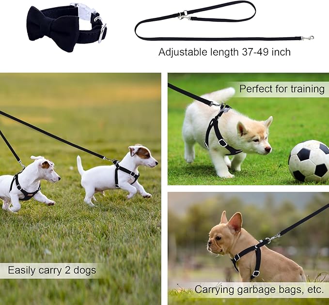 Dog Harness and Leash Set, XXS No Pull Adjustable Puppy Harness with Multifunction Pink Dog Leash and Dog Collar, Soft No Choke Escape Proof Pet Harness Vest for Small Dogs and Cats (Black, XXS)