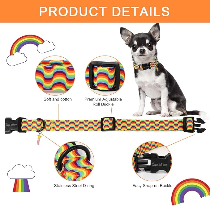Unique style paws Dog Collar Plastic Buckle with Pendant Wave Rainbow Flag Puppy Collars for Small Medium Large Boys Girls Dogs