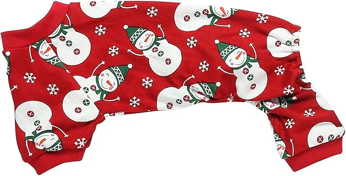 Lanyarco Snowman Pet Dog Christmas Pajamas PJS, Cute Cotton Snowflake Xmas Outfit for Medium Dogs, Red Large Back Length 20"
