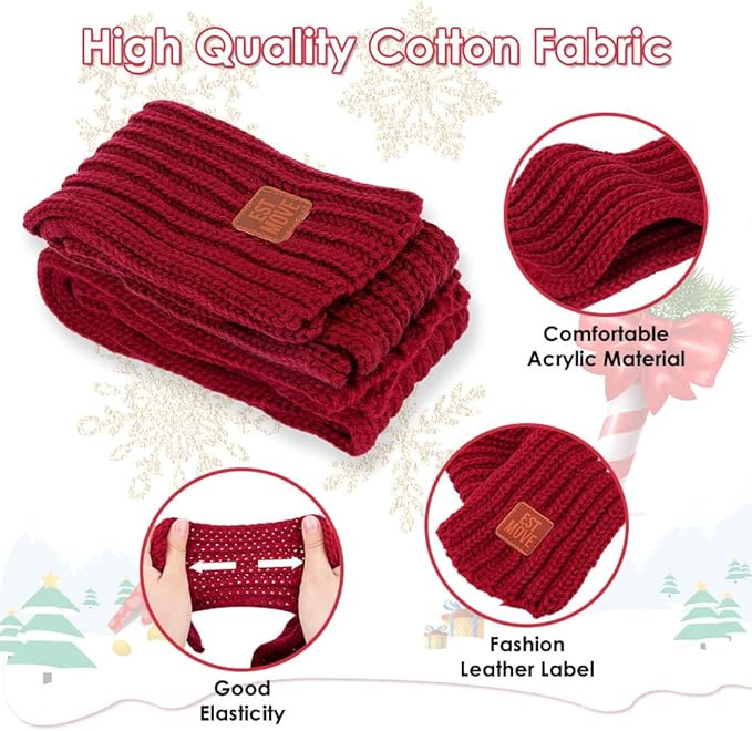SlowTon Dog Knitted Scarf, 2 Pack Dog Warm Bandanas, Winter Holiday Decoration Scarf for Small Medium Large Dogs (Red,Red)