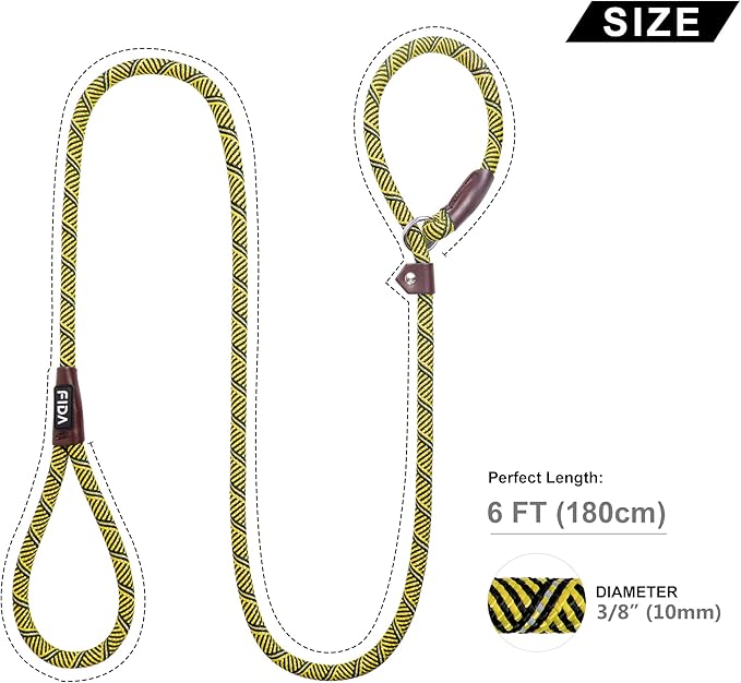 Fida Durable Slip Lead Dog Leash, 6 FT x 3/8" Heavy Duty Loop for Small Dogs and Puppies, Comfortable Strong Rope With No Pull Training, Highly Reflective (Yellow)