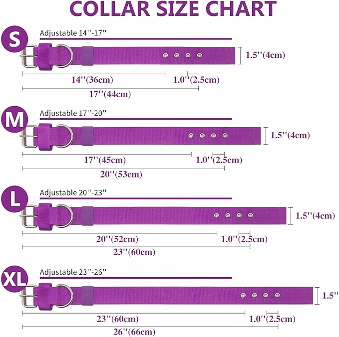 Heavy Duty Tactical Dog Collar - 1.5" Width Military Durable Thick Nylon with Adjustable Metal D Ring & Buckle Working Training K9 Collar for Medium Large Dogs (M(17"-20"), Purple)