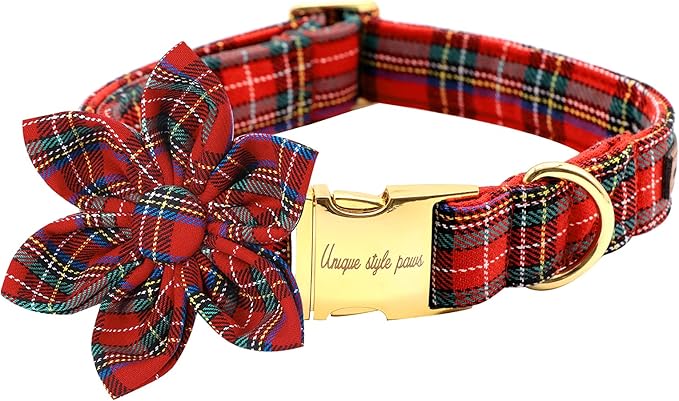 Uniqe Style Paws Christmas Grid Dog Collar, Female or Male Adjustable Dog Collar with Flower, Durable Floral Pattern Pet Collar for X-Large Dogs