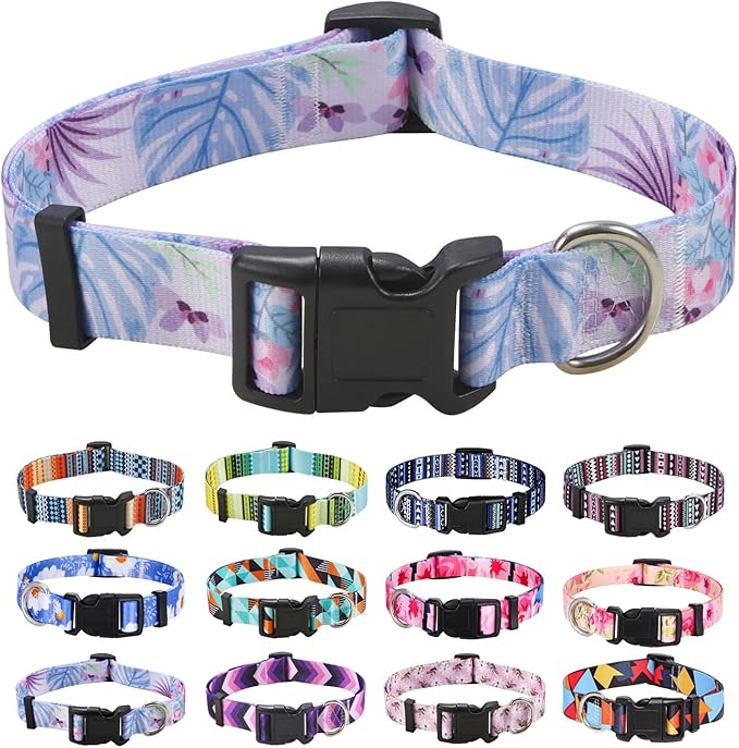Dog Collar with Bohemia Floral Tribal Geometric Patterns - Soft Ethnic Style Collar Adjustable for Small Medium Large Dogs (Purple Flower,XS)