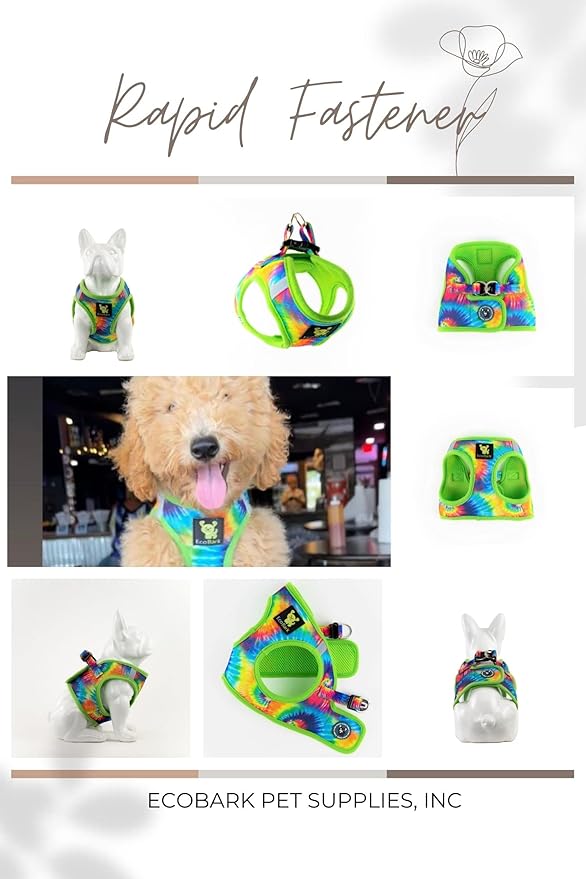EcoBark Teacup Dog Harness - Step in Dog Harness for Tiny and Toy Breed Dogs - Reflective and Adjustable - No Pull Tiny Halter Harness Vest - Soft Mesh Mini Chest Body Harness (Tie Dye, XXS)