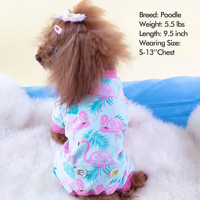KYEESE Dog Pajamas Velvet Dog Pajamas Small Sized Dogs Soft Dogs Clothes Pet Coat Stretchy Doggie Pjs Pet Costume with Flamingo Pattern Comfy Doggie Jammies Onesie, Medium