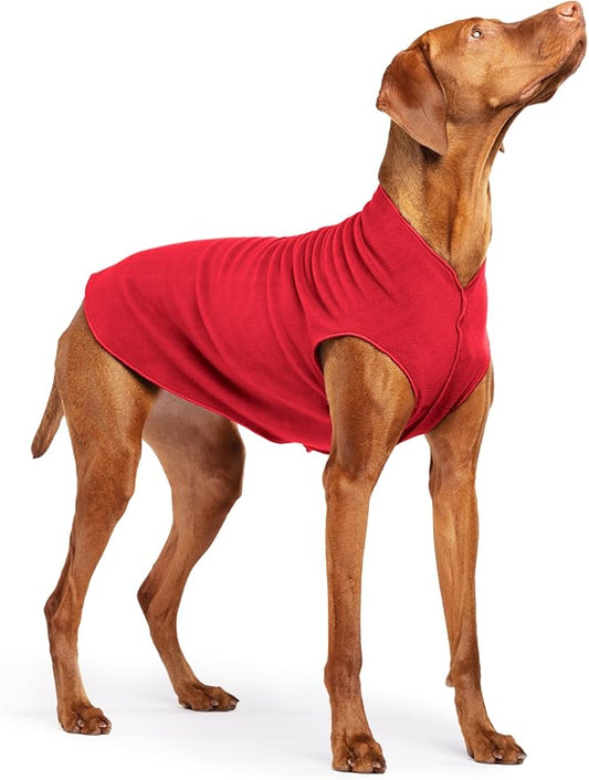 Stretch Fleece Dog Coat, Stretchy Pet Sweater, Machine Washable Pullover for Winter and Fall, Red, 18