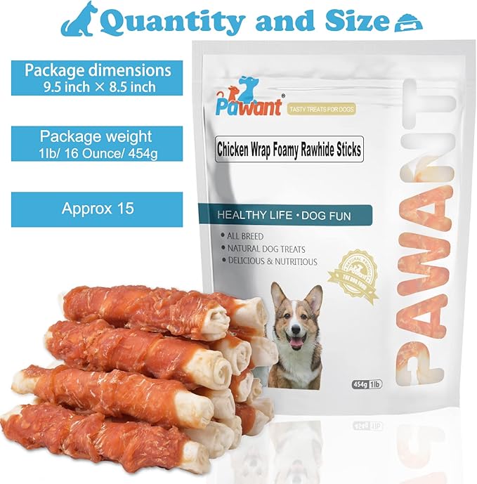 Dog Treats Chicken Wrapped Rawhide Rolls Healthy Dog Chews Long Lasting1 lb/454g