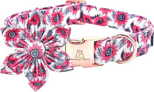 Lionheart glory Dog Collar with Flower Pink Dog Collars for Female Dogs Soft Durable Adjustable Collar Flower Spring Collar Dog Bow for Medium Dogs