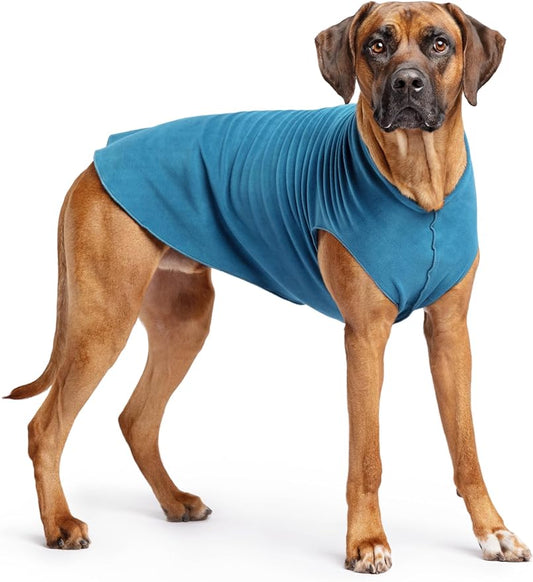 Stretch Fleece Dog Coat, Stretchy Pet Sweater, Machine Washable Pullover for Winter and Fall, Marine Blue, 26