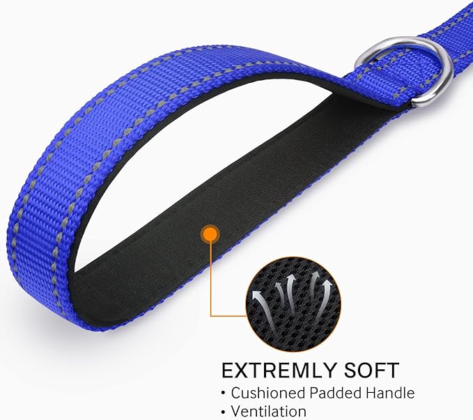 Joytale Double-Sided Reflective Dog Leash, 6 FT/5 FT/4 FT, Padded Handle Nylon Heavy Duty Leashes for Medium & Large Dogs Walking, Navy Blue, 5FT