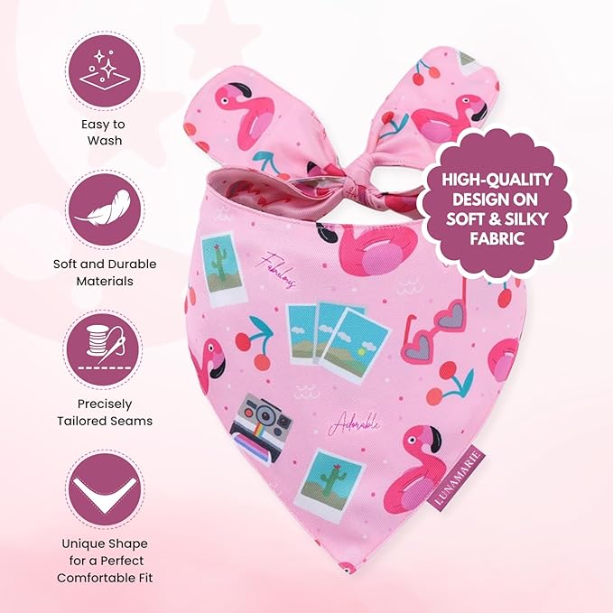 Luxury Pet Birthday Bandanas -Premium & Silky Poly Fabric | 100% Handmade | Custom Shape Dual Layered (Summer Vibes, Medium)