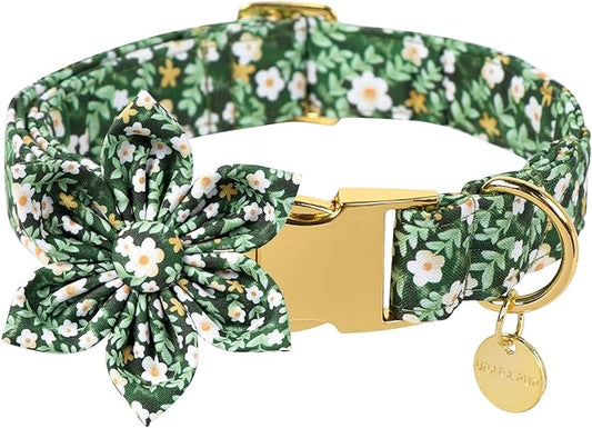 Summer Dog Collar with Flower, Lovely Flower Pattern Dog Bowtie Collar, Detachable Flowers Bow Puppy Collars with Adjustable Metal Buckle for Dogs and Cats, S