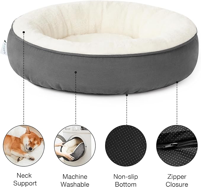 Love's cabin Round Donut Cat and Dog Cushion Bed, 30in Pet Bed for Medium or Large Dogs, Anti-Slip & Water-Resistant Bottom, Soft Durable Fabric Pet beds, Washable Calming Cat Bed Dark Grey