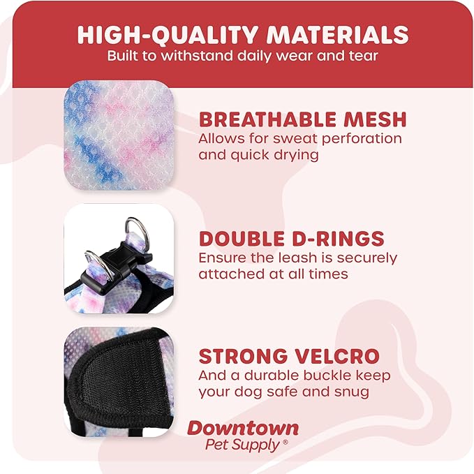 Downtown Pet Supply Step in Dog Harness for Small Dogs No Pull, X-Small, Tie Dye Pink/Purple - Adjustable Harness with Padded Mesh Fabric and Reflective Trim - Buckle Strap Harness for Dogs