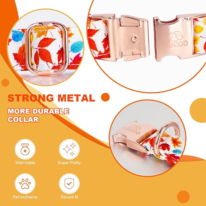 Tunkoo Fall Dog Collar with Elegant Bow Tie - Durable, Adjustable and Stylish Autumn Pet Collar, Available in Small Medium Large, L