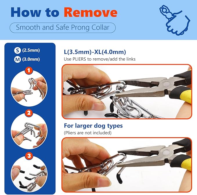 Supet Prong Collar for Dogs Training Collar, Adjustable Pinch Collar with Quick Release Buckle for Small Medium Large Dogs, No Pull Dog Collar (Packed with One Extra Links)