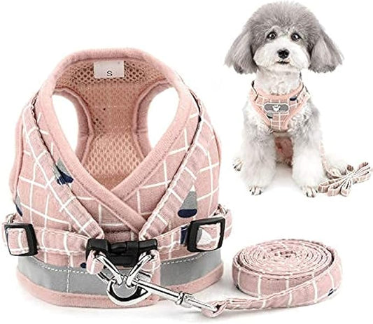 Zunea No Pull Small Dog Harness and Leash Set Adjustable Reflective Step-in Chihuahua Vest Harnesses Mesh Padded Plaid Escape Proof Walking Puppy Jacket for Boy Girl Pet Dogs Cats Pink M