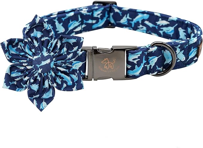 Elegant Little Tail Flower Shark Print Collar - Durable, Cute, Adjustable for Small Puppy & Dog