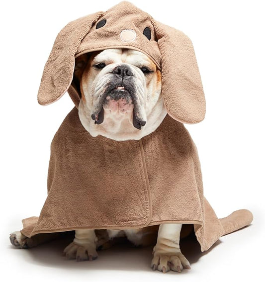 Barkbox Dog Bathrobe Fast Drying with Hook and Loop Closure & Wrap Tie Snuggle, Cute Dogs Clothes, Easy to Clean, Machine Washable, Dog Coats and Tumble Dry Low - Bunny, Medium
