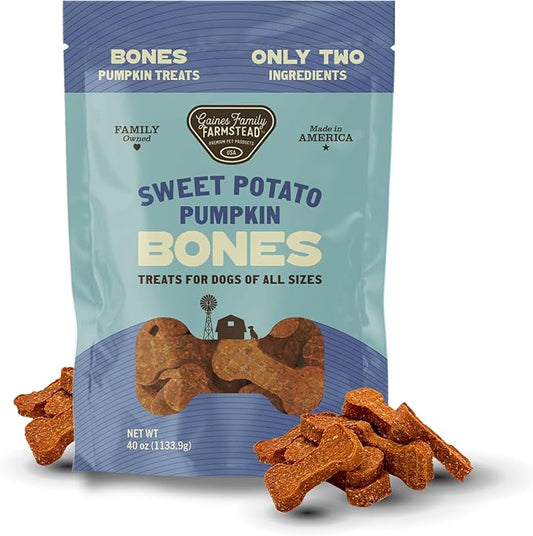 Gaines Family Farmstead Sweet Potato & Pumpkin Dog Bones – 40 oz, Natural, Grain-Free Dog Treats for Digestive Health & Immunity – High-Fiber, Vitamin-Rich Chews for All Dogs, Made in USA