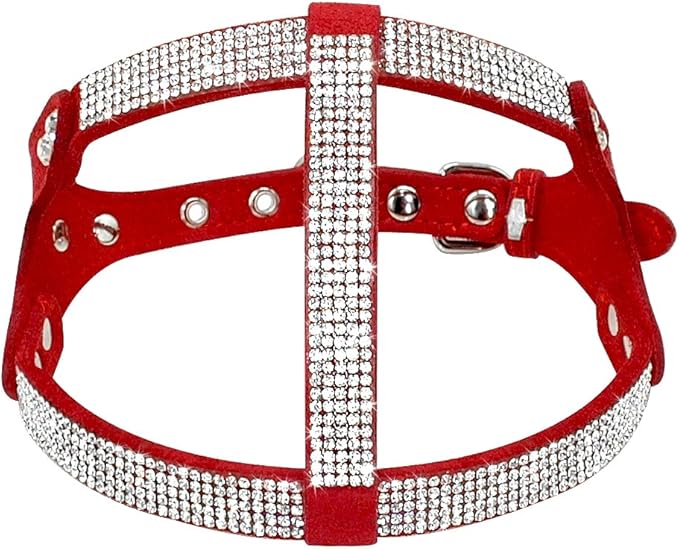 Beirui Soft Suede Leather Dog Harness and Leash Set - Rhinestone Dog Harness Sparkly Crystal Vest & 4 ft Lead for Small Medium Large Dogs Pets Poodle Beagle Corgi,Red,Chest for 17-20"