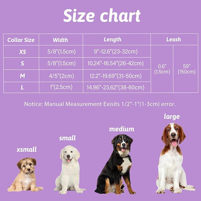 Dog Collar and Leash Set Girls Adjustable Puppy Collars with Floral Bow Tie for Small Medium Large Female Dogs, Light Purple Flower, XS