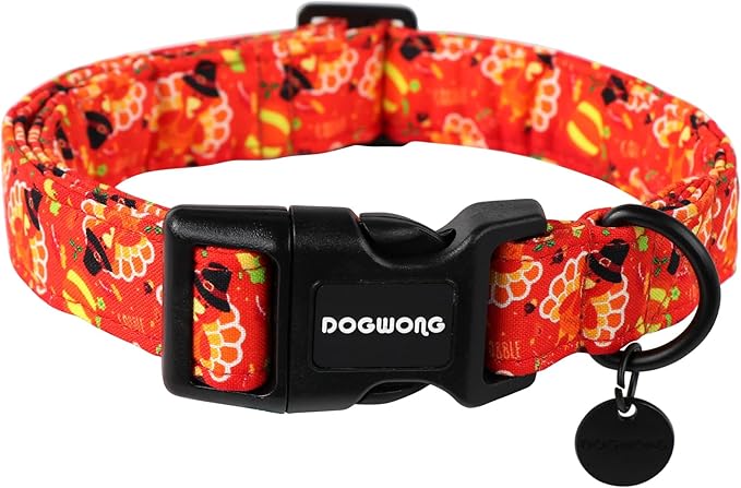 DOGWONG Cotton Dog Collar, Heavy-Duty Fall Dog Collar Durable Soft Fabric Pet Dog Collars Cute Halloween Puppy Necklace for Small Medium Large Dogs