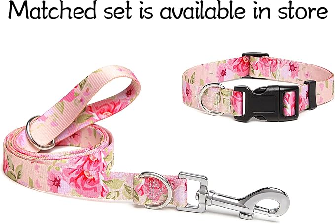 Adjustable Dog Collar with Patterns, Ultra Comfy Soft Nylon Breathable Pet Collar for Small Medium Large Dogs (L, Rose)