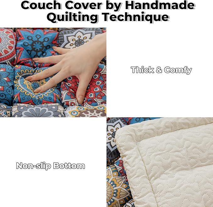 FUNNY FUZZY Pet Couch Covers for Sofa, Couch Covers for Dogs Washable Dog Couch Cover Protector Furniture Sofa Covers for Dog Handmade Pure Cotton Pet Bed Mat (Morocco Blue, 27.6"×59.1")