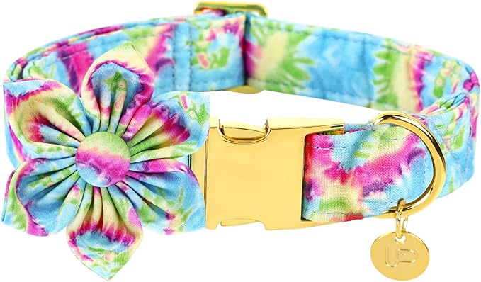 Dog Collar with Flower, Female Dog Collar for Small Girl Dog, Comfortable Adjustable Cute Cotton Flower Collar with Metal Buckle, S