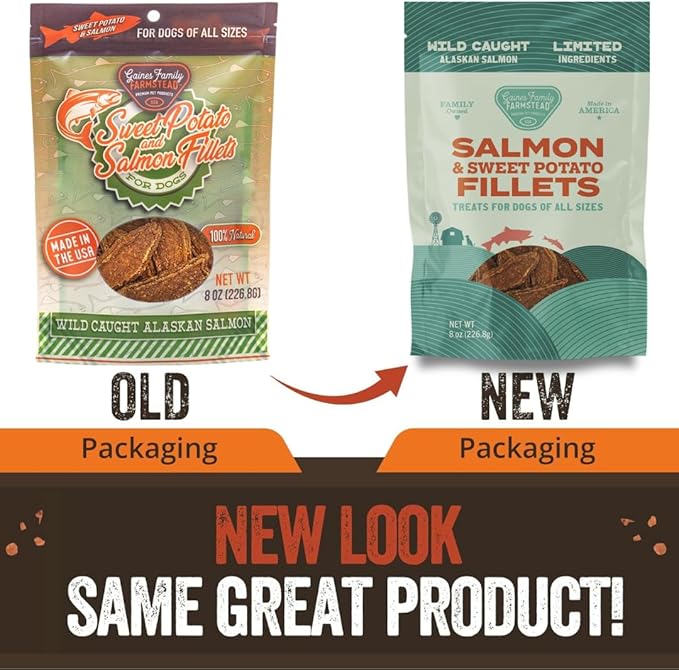 Gaines Family Farmstead Salmon & Sweet Potato Fillets, All-Natural Dog Treats – Wild Caught Alaskan Salmon, Soft Chew, Limited Ingredients, Healthy Snack for Dogs, 40 oz Pouch