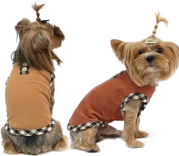KYEESE 2Pack Dog Shirt Stretchy Sweatshirt Pullover Fleece Coats Lightweight Shirt Vest Sleeveless T-Shirt Soft for Small Dogs, Brown+Khaki, Small