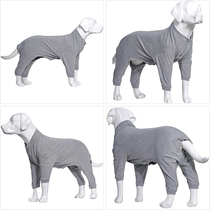 Lovelonglong Four Feet Dog Lightweight Pajamas, Pure Cotton Dog Jumpsuits 4 Legs Dog Onesies T-Shirt Stylish PJS Puppy Costume for Large Medium Small Dogs Gray S