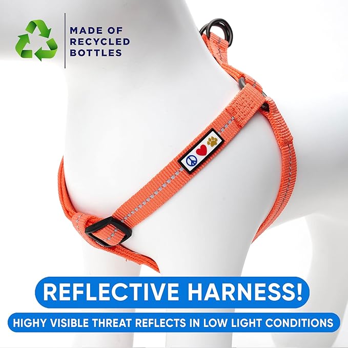 Pawtitas Recycled Dog Harness with Reflective Stitched a Puppy Harness Made from Plastic Bottles Collected from Oceans Extra Small Living Coral