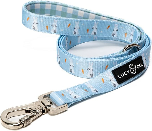 Lucy & Co. Funny Bunny- Designer Dog Leash for Small to Large Dogs - Padded Handle for Comfort - Large, Blue Green Bunnies Plaid - 5 Foot
