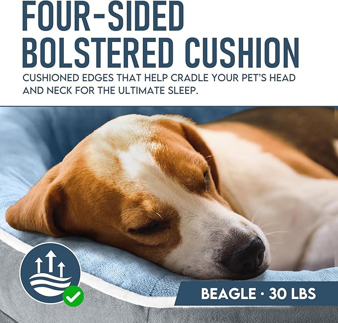 OhGeni Orthopedic Dog Couch Large Sized Pet Beds for Fathers Gifts with Comfort Foam Support, Soft Indestructible Fabric, Machine Washable Waterproof Removable Cover, 35-Inch (Washed Blue)