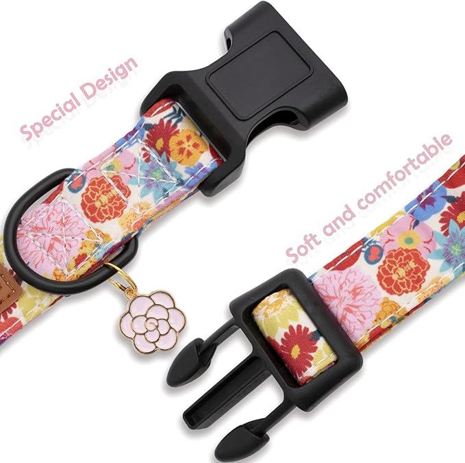 Faygarsle Floral Dog Collar for Girls and Female Dogs Soft and Fancy Pet Collar with Flower Design Ideal Pink Dog Collar for Small Medium Large Dogs L