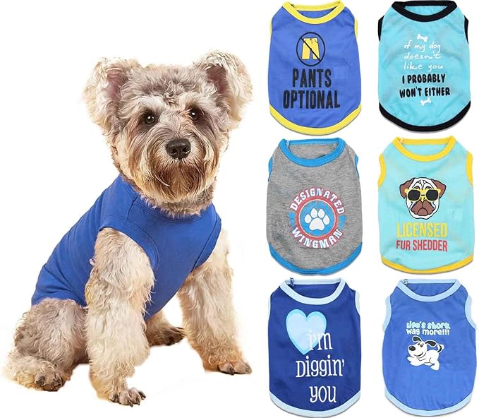 6 Packs Boy Dog Shirts for Small Dogs XS Boys Clothes Puppy T-Shirt Summer Vest for Dog Boys Tshirts Chihuahua Boy T Shirt Yorkie Clothing