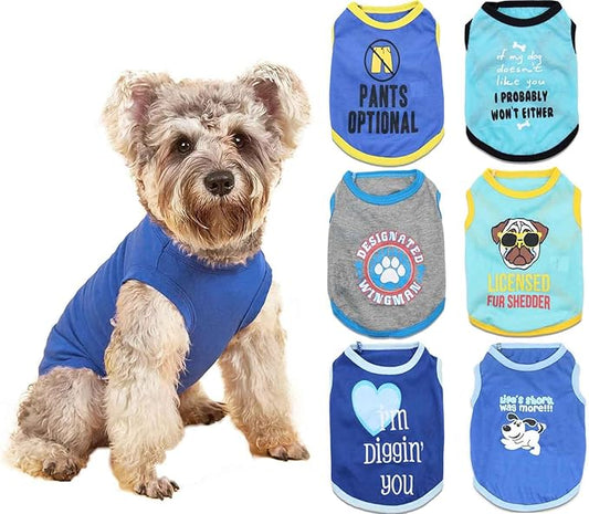 6 Packs Boy Dog Shirts for Small Dogs XS Boys Clothes Puppy T-Shirt Summer Vest for Dog Boys Tshirts Chihuahua Boy T Shirt Yorkie Clothing