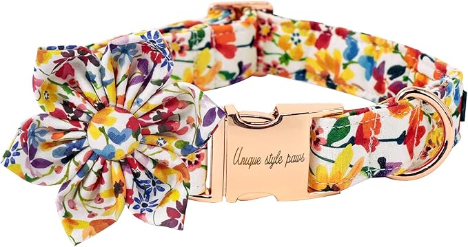 Uniqe Style Paws Flower Dog Collar, Puppy Collar Adjustable Girl Dog Collar with Flower, Durable Floral Pattern Pet Collar for Small Female Dogs
