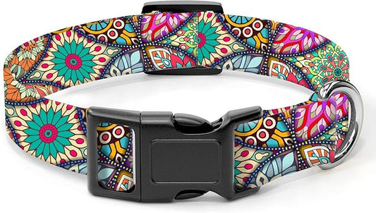 Dog Collar, Cute Dog Collar for Small Medium Large Dogs, Personalized Adjustable Soft Pet Collars with Quick Release Buckle for Walking Running, Luxury Mandala Pattern