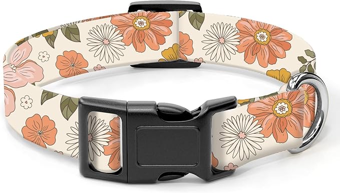 Dog Collar, Cute Dog Collar for Small Medium Large Dogs, Personalized Adjustable Soft Pet Collars with Quick Release Buckle for Walking Running, Cute Retro Flower